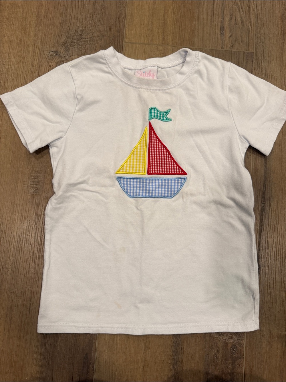 White Kids Sailboat Appliqué Tee 6